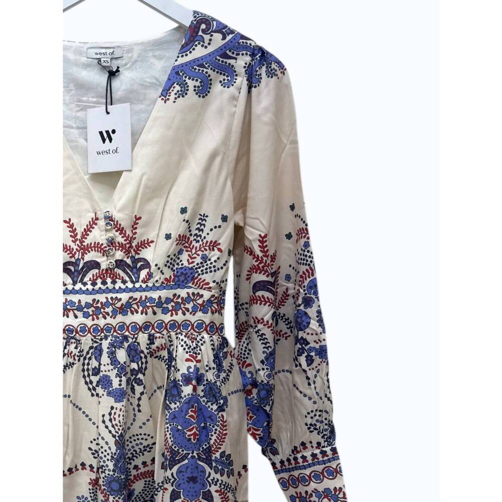 NEW WEST OF women's logan mini dress in blue multi - Picture 2 of 2
